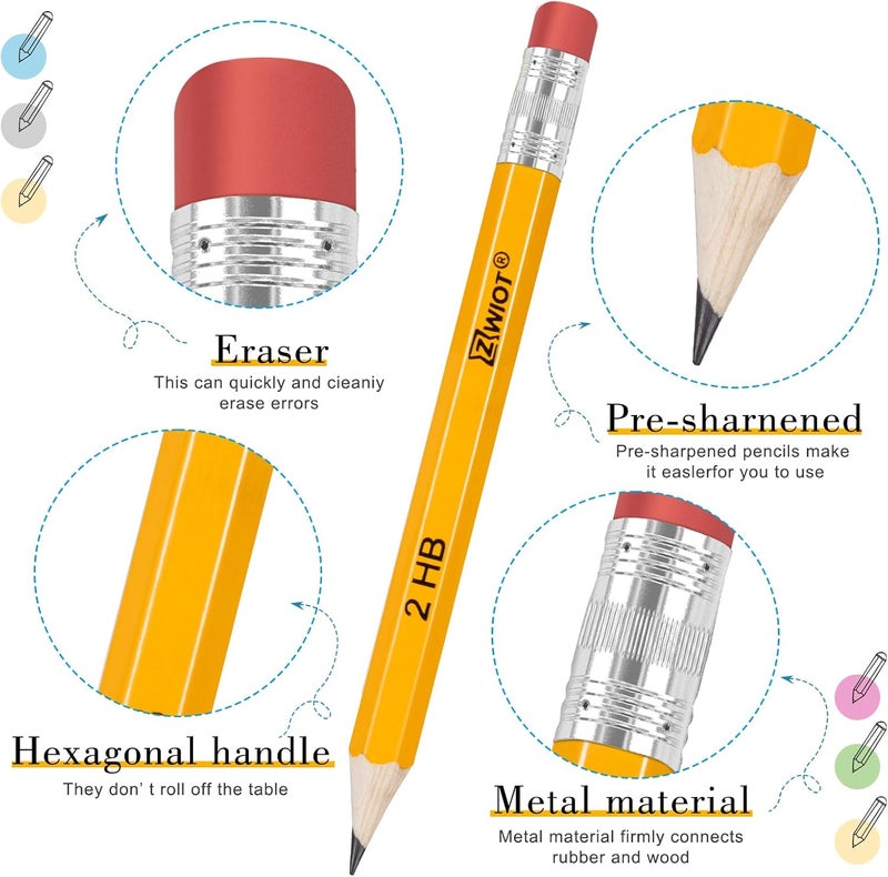 ZWIOT ZWlOT Golf Pencils with Eraser, #2 HB Half,4" Mini,Pre-Sharpened,120/200/320 Count Pencils Wood Cased Short for Classroom, Office, School, Wedding and Party Game - Image 3